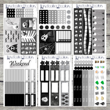 Load image into Gallery viewer, Black &amp; White Halloween Weekly Sticker Kit