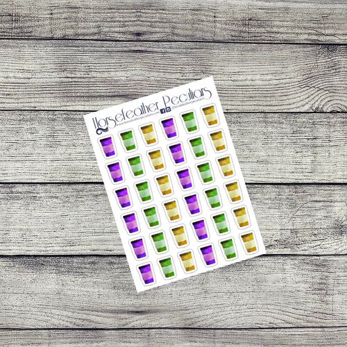 Mardi Gras Watercolor Coffee Cups Deco Planner Stickers