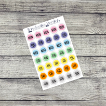 Load image into Gallery viewer, a5 .8" Paint Circle Days of the Week Planner Stickers